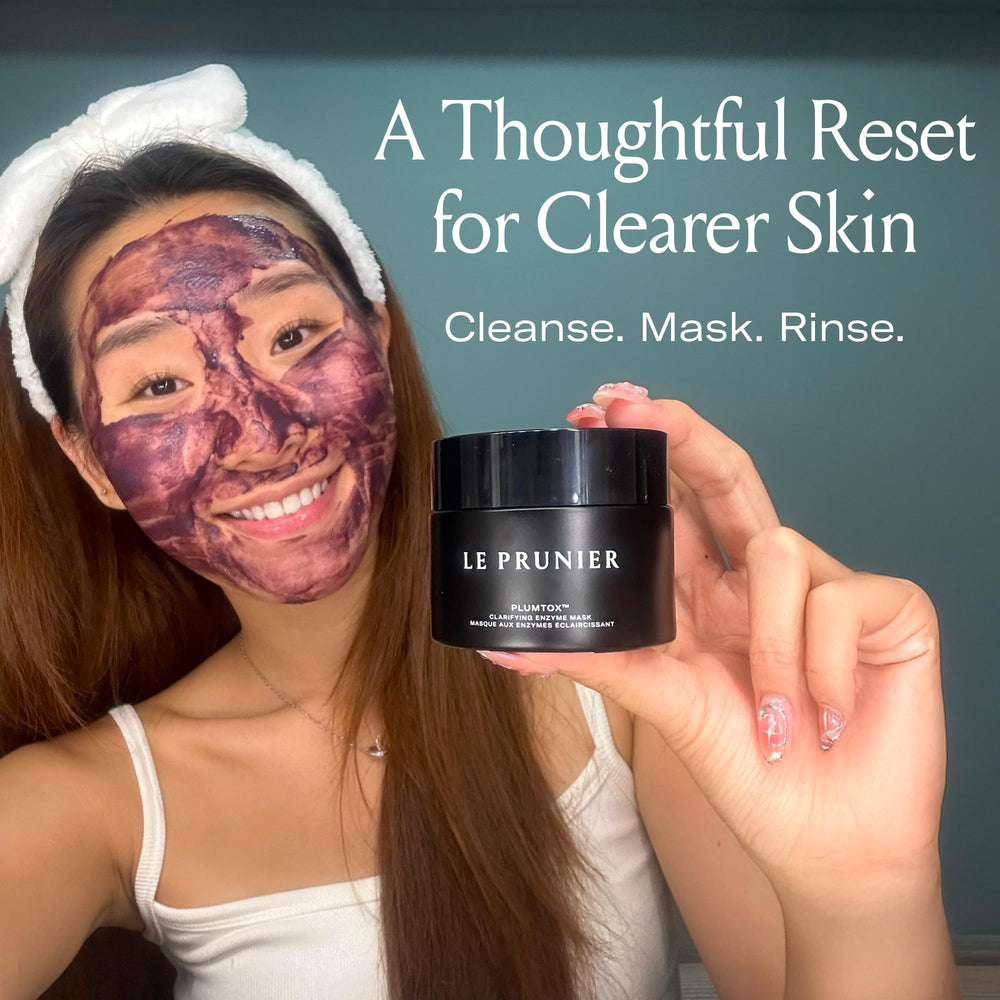Le Prunier Plumtox ingredient swirl emphasizes plum acids for brighter, refined skin