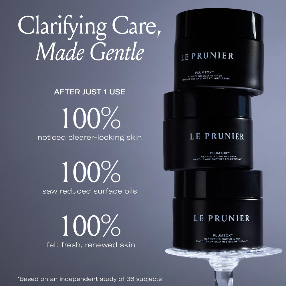 Le Prunier Plumtox rinse-off action shows easy removal and refreshed complexion