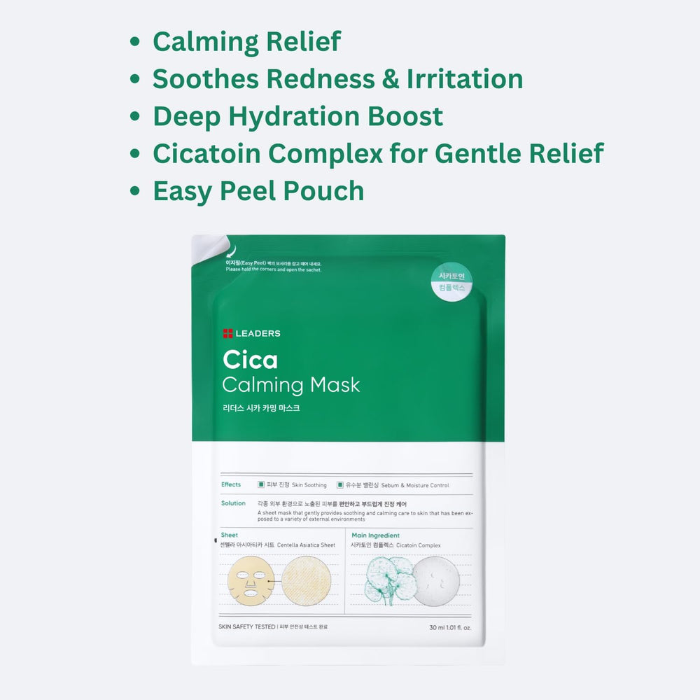 LEADERS Cica Calming Mask being applied to the face for soothing relief