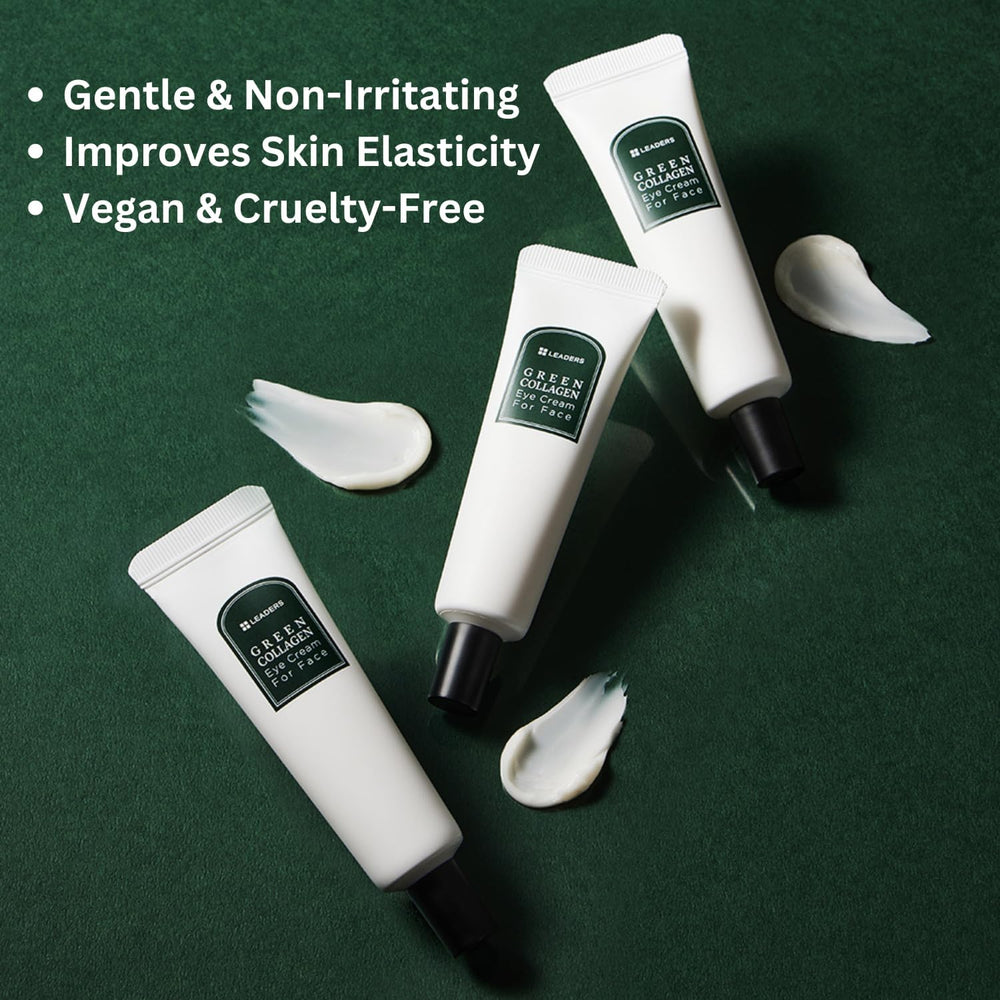 LEADERS Green Collagen Eye Cream application around the eye for gentle care.