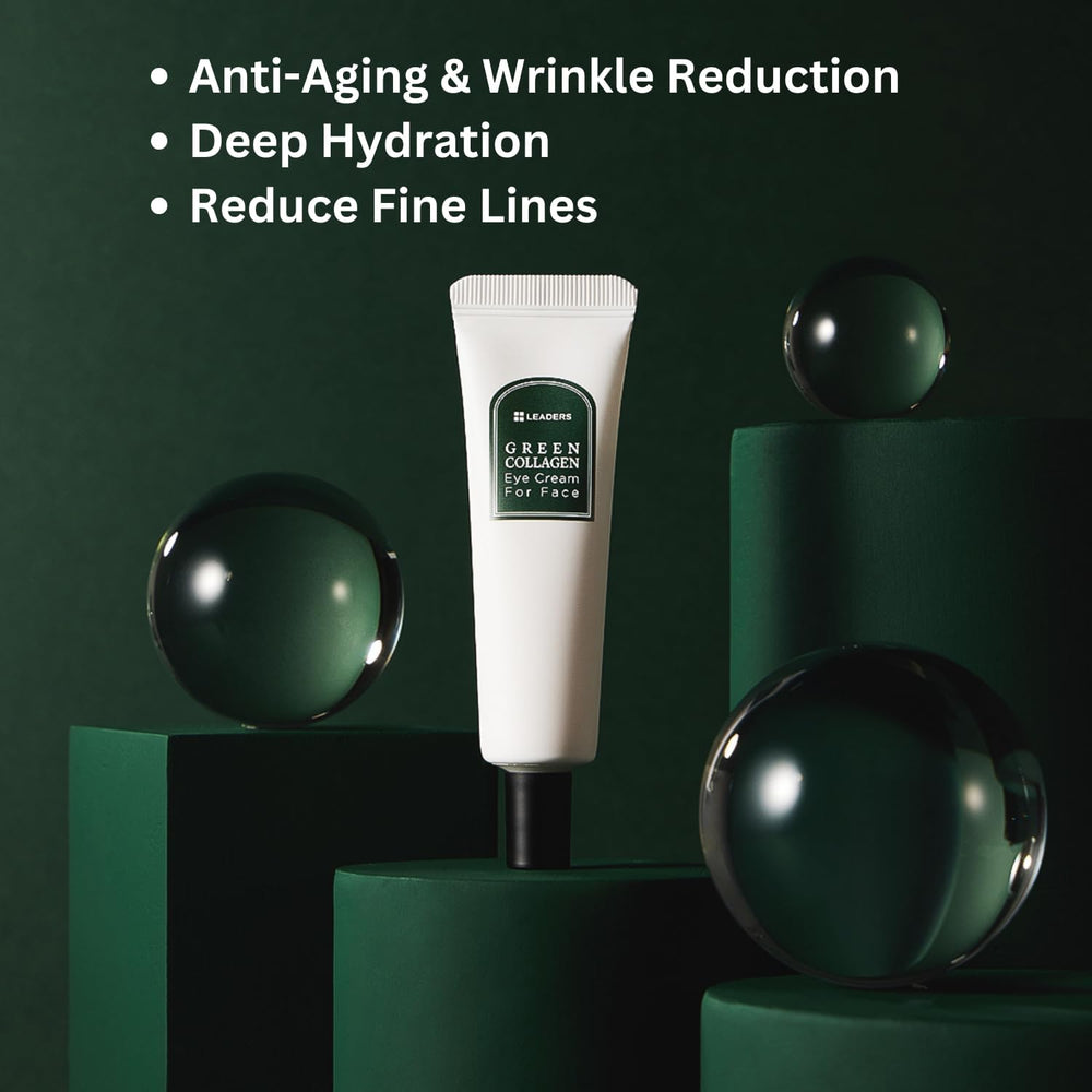 LEADERS Green Collagen Eye Cream texture appears lightweight for quick absorption.