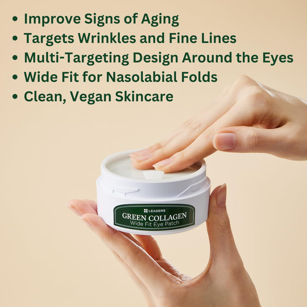 LEADERS Green Collagen Wide Fit Eye Patch closeup shows gel texture adherence.