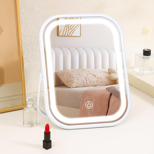 Leadzones rechargeable desk vanity mirror with foldable handle, ideal for on-the-go makeup.