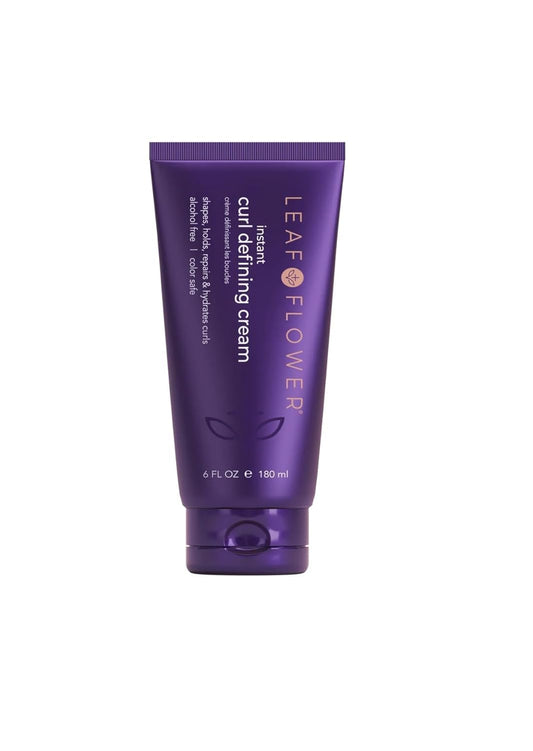 Leaf & Flower Instant Curl Defining Cream bottle shows hydration for defined curls.
