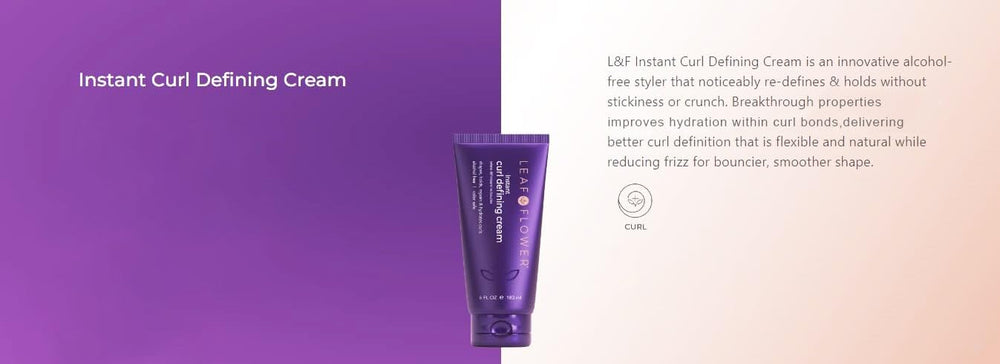 Leaf & Flower application on curls demonstrates easy smoothing without stickiness.