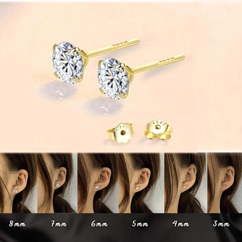 LECIEL sterling silver CZ earrings set, sizes 3–8mm for versatile styling