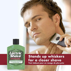 Lectric Shave Pre-Shave Original packaging and seven-ounce bottle in bathroom setting.
