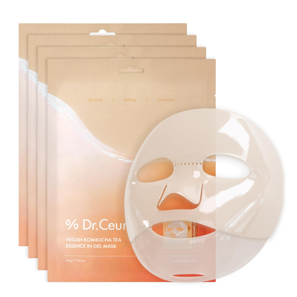 Leegeehaam Dr.Ceuracle vegan kombucha gel mask with embossed hydrogel delivers comfortable hydration.