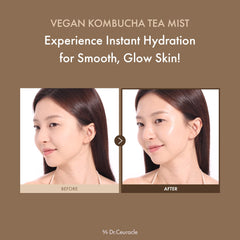 Spray moment of Leegeehaam Dr.Ceuracle Tea Mist in the air for a refreshing glow.