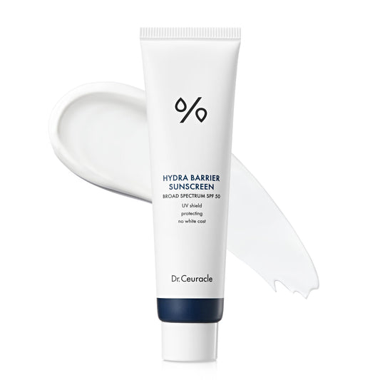 Leegeehaam Hydra Barrier sunscreen bottle provides mineral SPF 50 protection for daily use