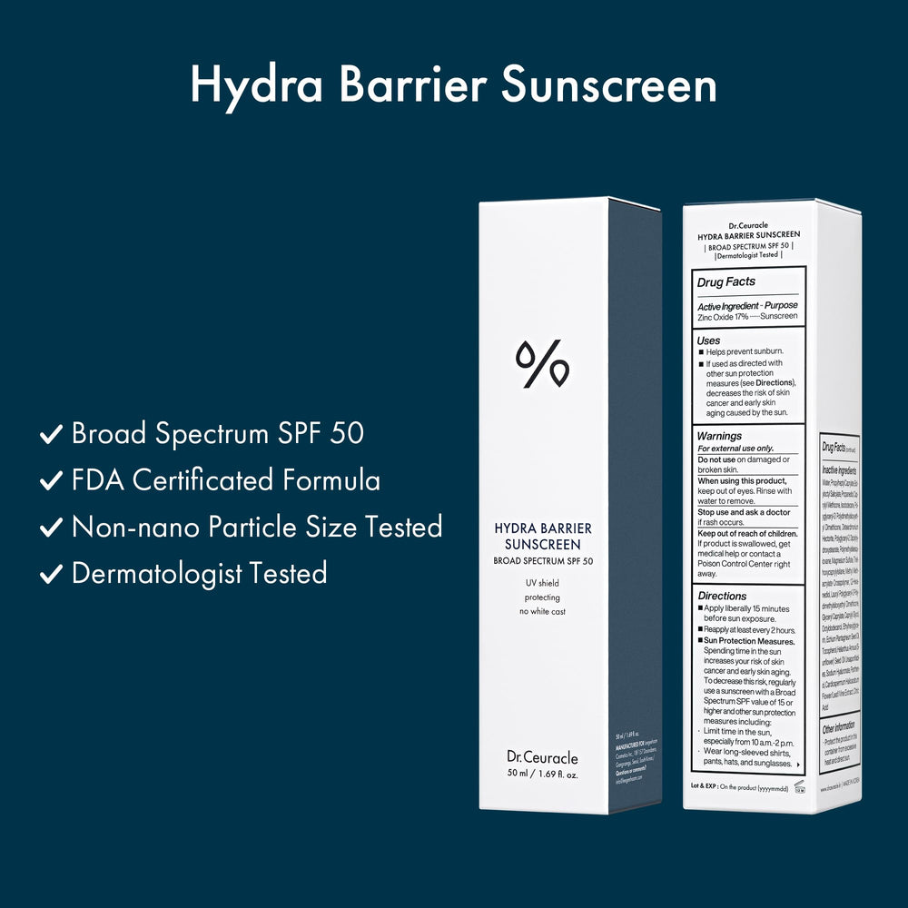 Leegeehaam Hydra Barrier packaging highlights a lightweight, dermatologist-tested mineral formula