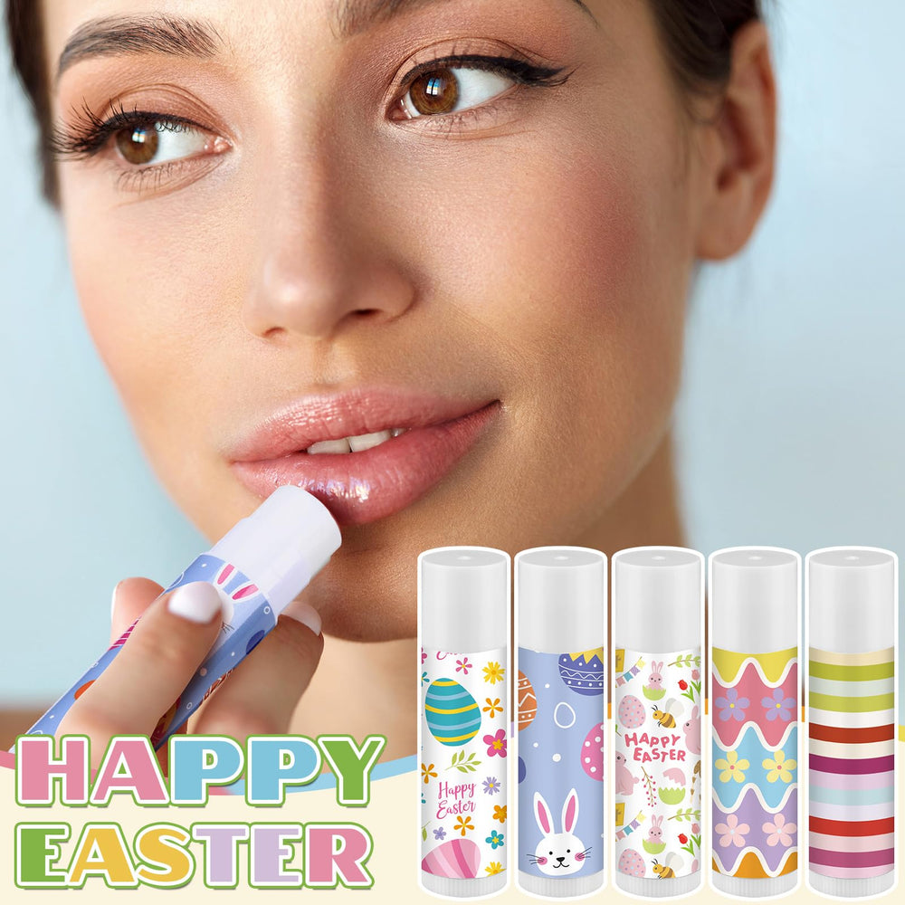 Leelosp Easter lip balm egg-pattern designs for celebrations.