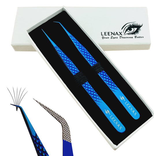 Leenax eyelash tweezers straight with diamond grip for precise placement.