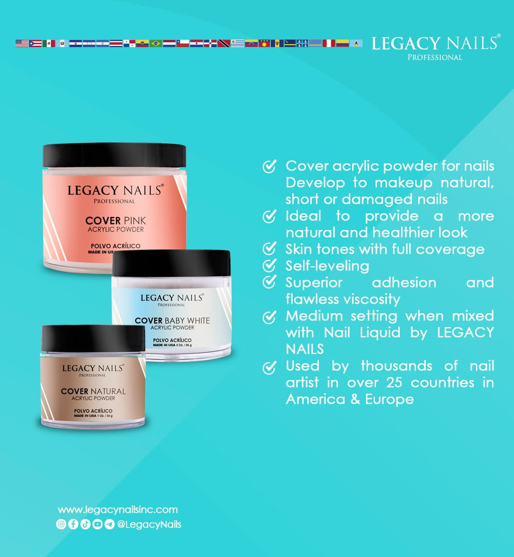 Legacy Nails baby white acrylic nail art base supports precise French designs.
