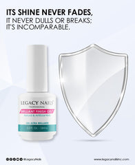 Legacy Nails BRILLANT FINISH Gel Top Coat on natural nails for lasting gloss