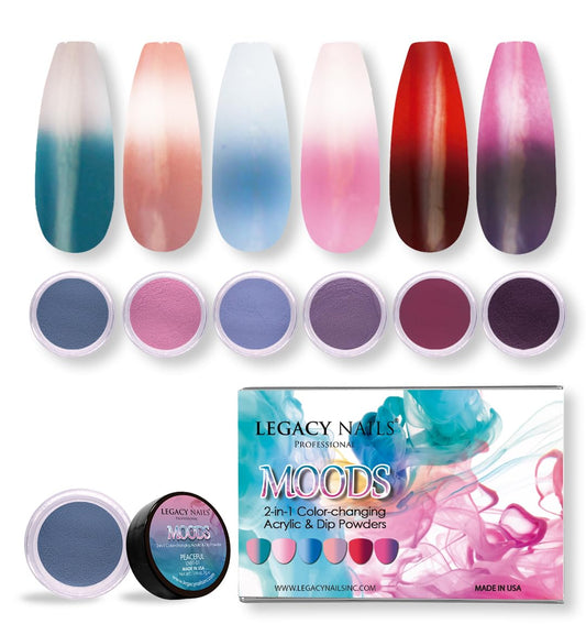 Legacy Nails Moods collection six color pots with temperature-reactive shades for dynamic nails.