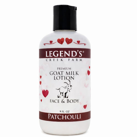 Legend's Creek goat milk lotion bottle pour for easy application and deep hydration.