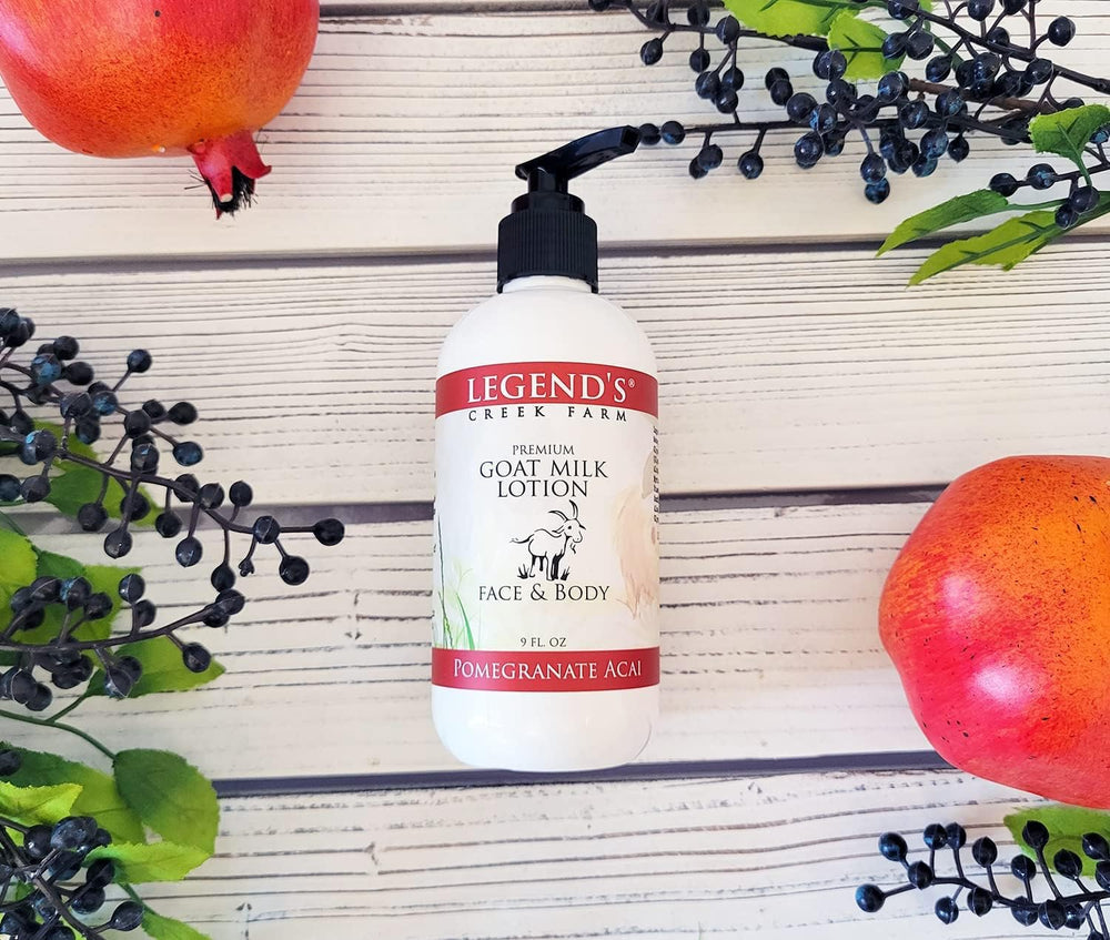 Legend's Creek Goat Milk Lotion texture close-up shows silky, non-greasy finish.