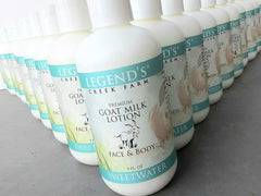 Close-up of Legend's Creek Goat Milk Lotion texture shows a silky finish.
