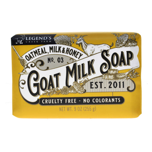 Legend's Creek goat milk soap triple milled 9oz rich, long-lasting lather.
