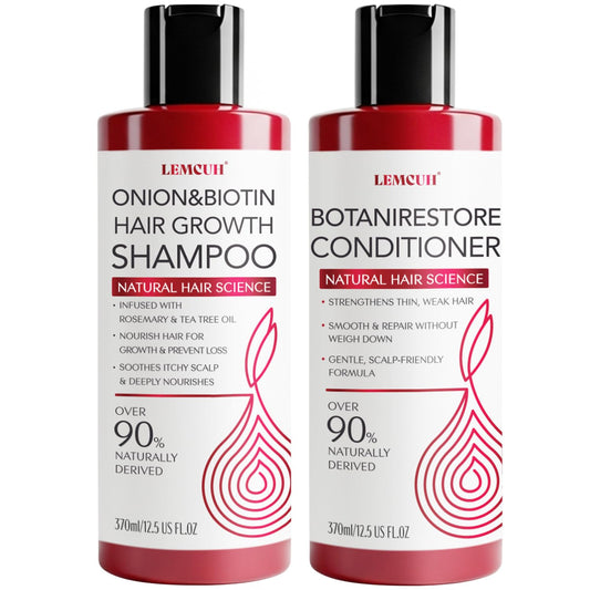 Lemcuh onion biotin shampoo bottle with rosemary-tea-tree blend for scalp nourishment