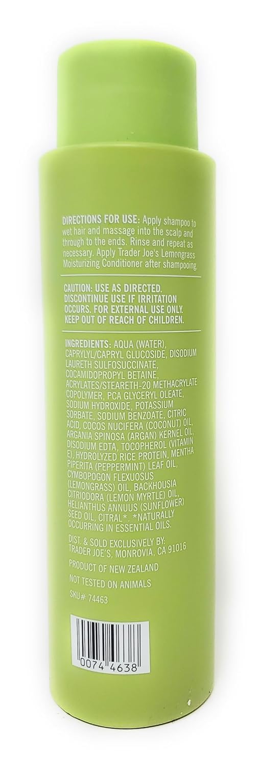 Lemongrass Moisturizing Shampoo ingredients view with argon oil and vitamin E benefits