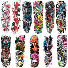LEOARS full-arm colorful sleeve tattoos, 12-sheets, bold party body art.