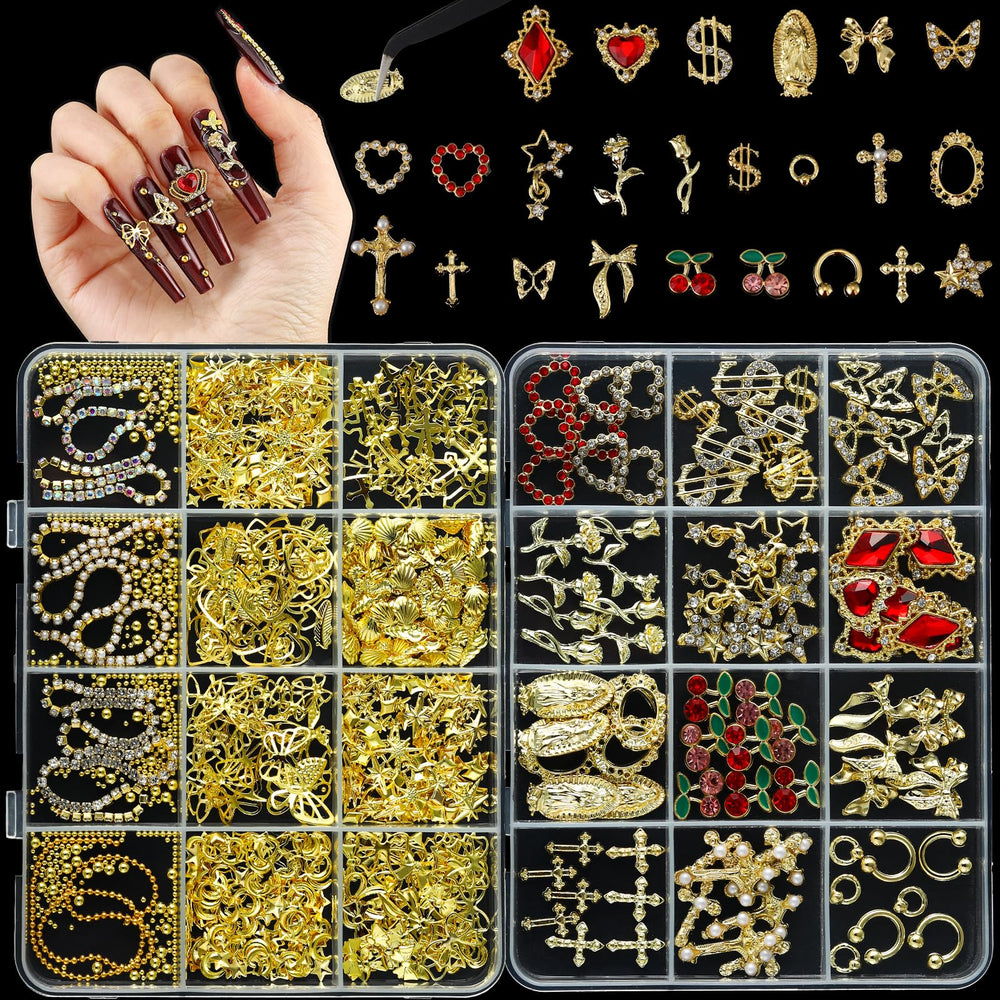 LERBOU alloy 3D charms box with butterflies and hearts for dimensional nail art