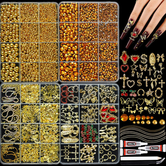 LERBOU flatback gold pearls for elegant nail accents and easy placement
