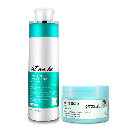 Let Me Be Smoothing Protein bottle for instant frizz control and shine.
