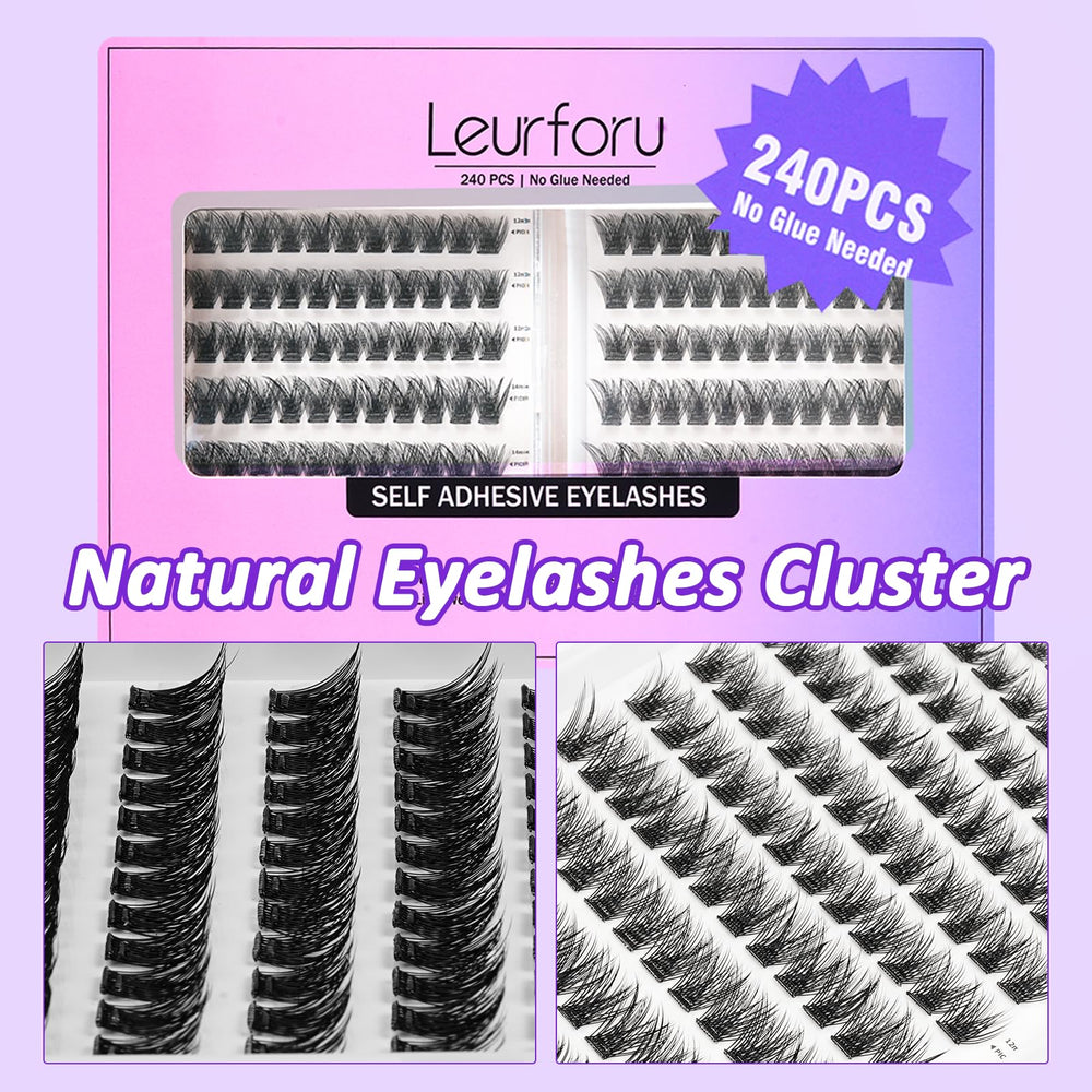 Leurforu easy application no glue needed cluster lashes in hand.