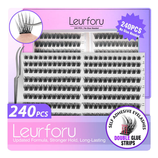 Leurforu self-adhesive eyelash clusters kit close-up with built-in strips for fast application.