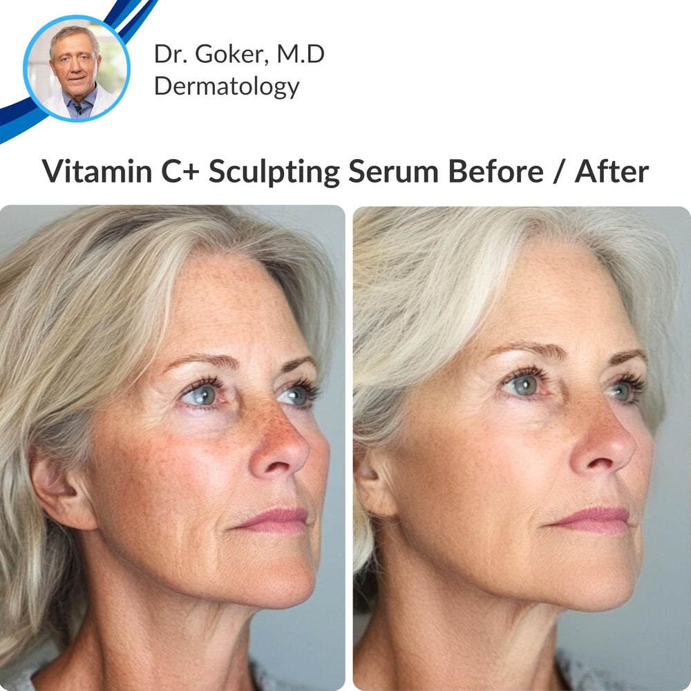 LeVaye Vitamin C Serum drops on skin illustrating fast absorption and brightening potential.