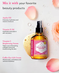 Close-up shows gold particles in the toner for a luxe skincare feel.