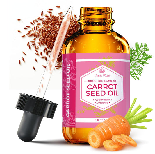 Leven Rose Carrot Seed Oil bottle for pure facial hydration.
