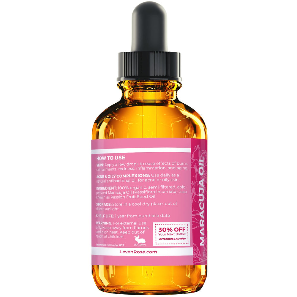 Leven Rose Maracuja Oil provides lightweight hydration for facial skin.