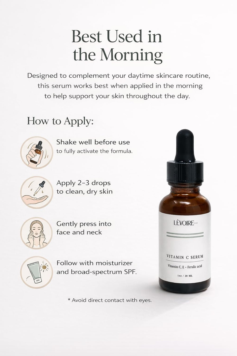 Ingredient scene featuring Ferulic acid and Vitamin E support for antioxidant protection.