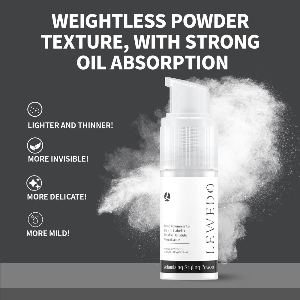 Lewedo powder bottle nozzle enables precise root application for quick styling.