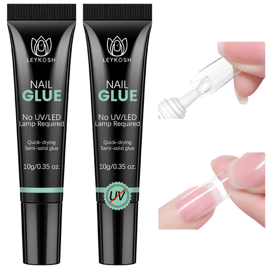 LEYKOSH Nail Glue bottle showing 10-second dry time for quick manicures