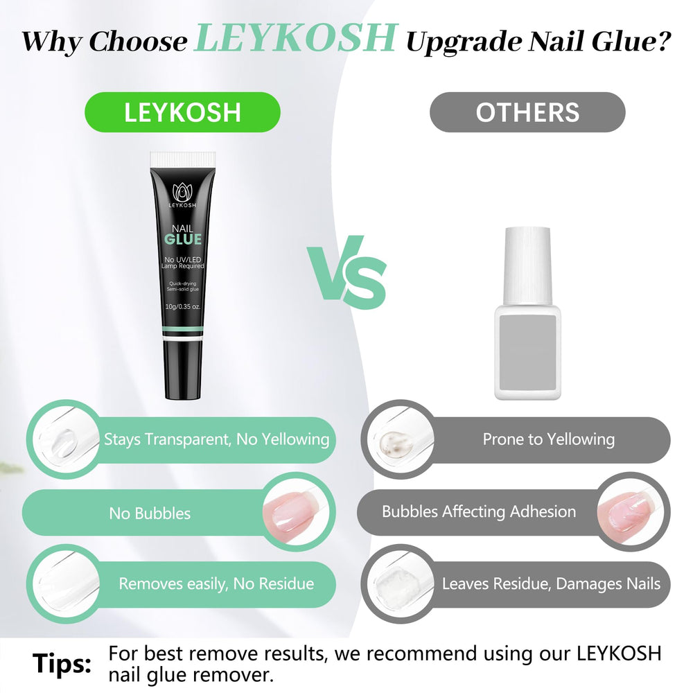 LEYKOSH remover-compatible glue shown for easy removal