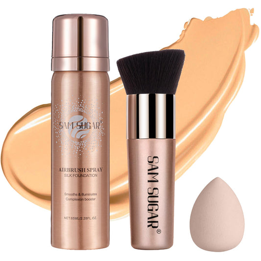 Lezero AirBrush Foundation Spray bottle showcases even coverage and a smooth matte finish