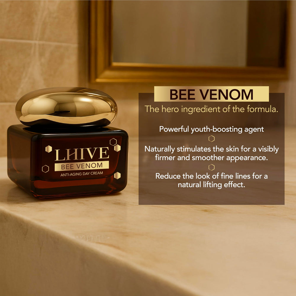 LHIVE bee venom cream with apricot kernel oil promotes nourished skin.