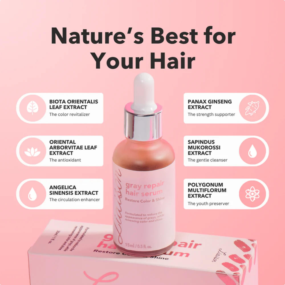 Liaison Gray Repair Hair Serum applied at roots for nourishment.