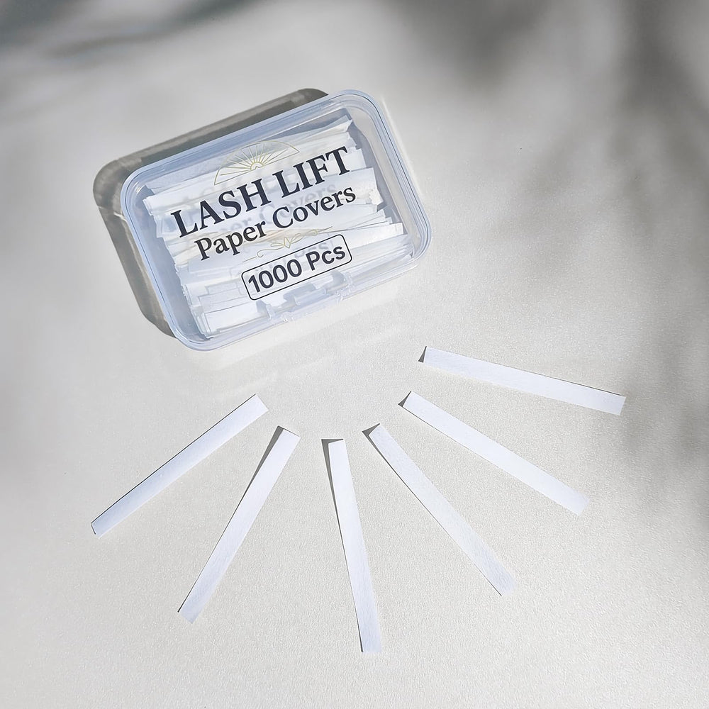 Libeauty closeup of white lash lift papers in a professional setup