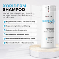 Licofarma Xoriderm Shampoo application on hair and scalp for daily cleansing.