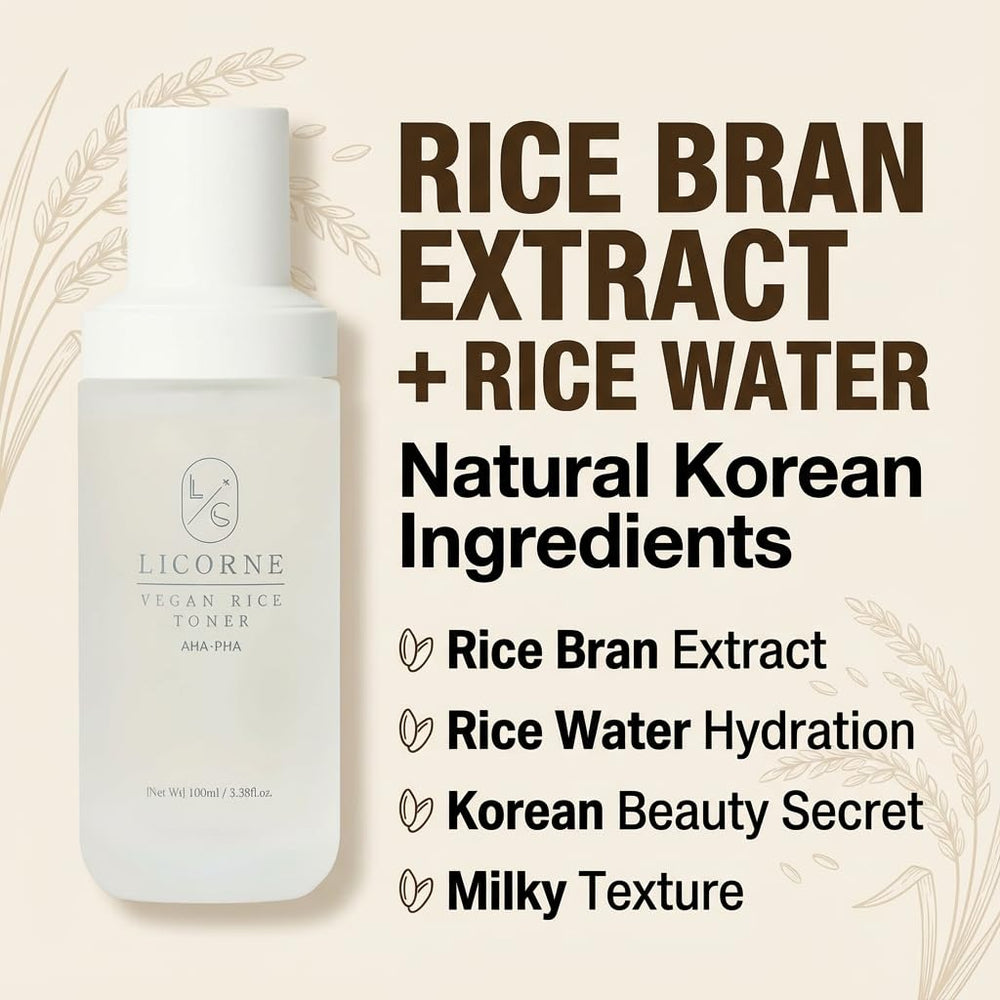LICORNE Rice Toner bottle close-up highlights lightweight watery texture
