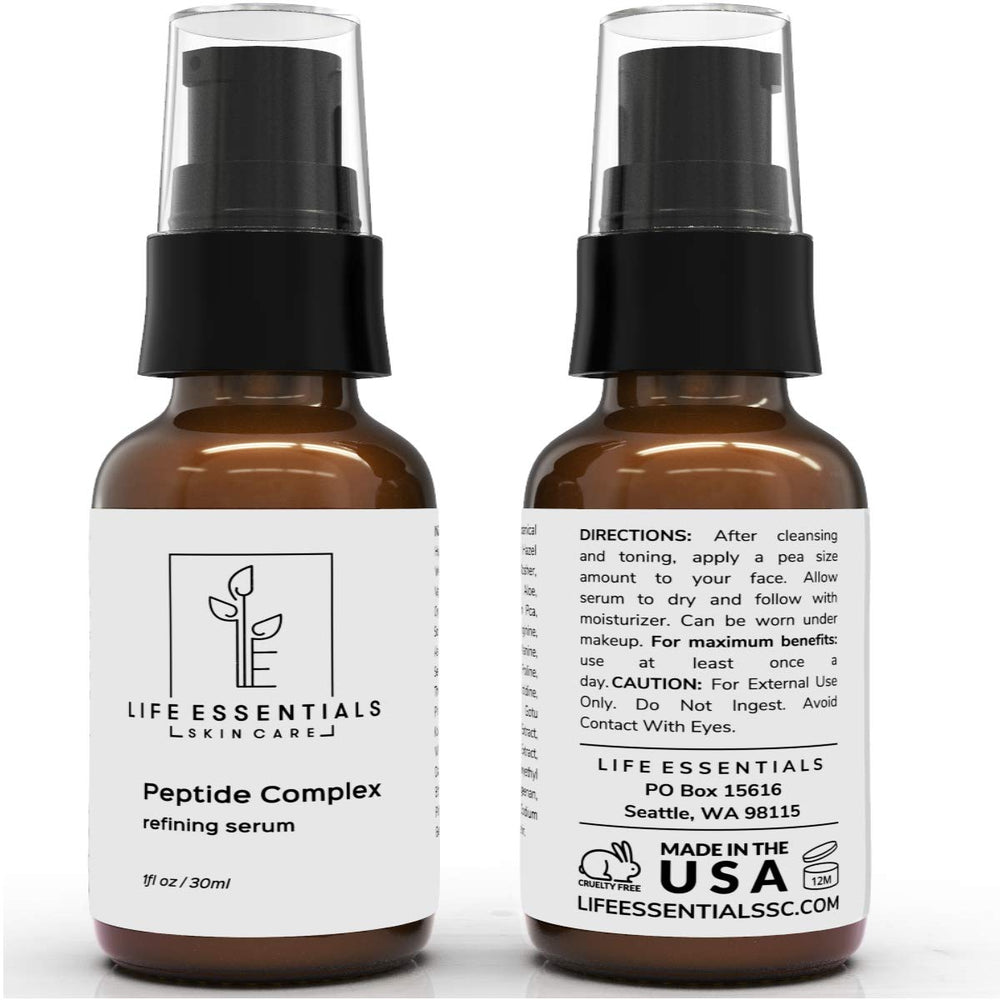Life Essentials Skin Care Peptide Complex Serum dropper delivers precise daily nourishment