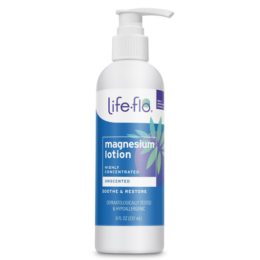 Life-flo Magnesium Lotion bottle front for soothing muscle comfort after workouts.