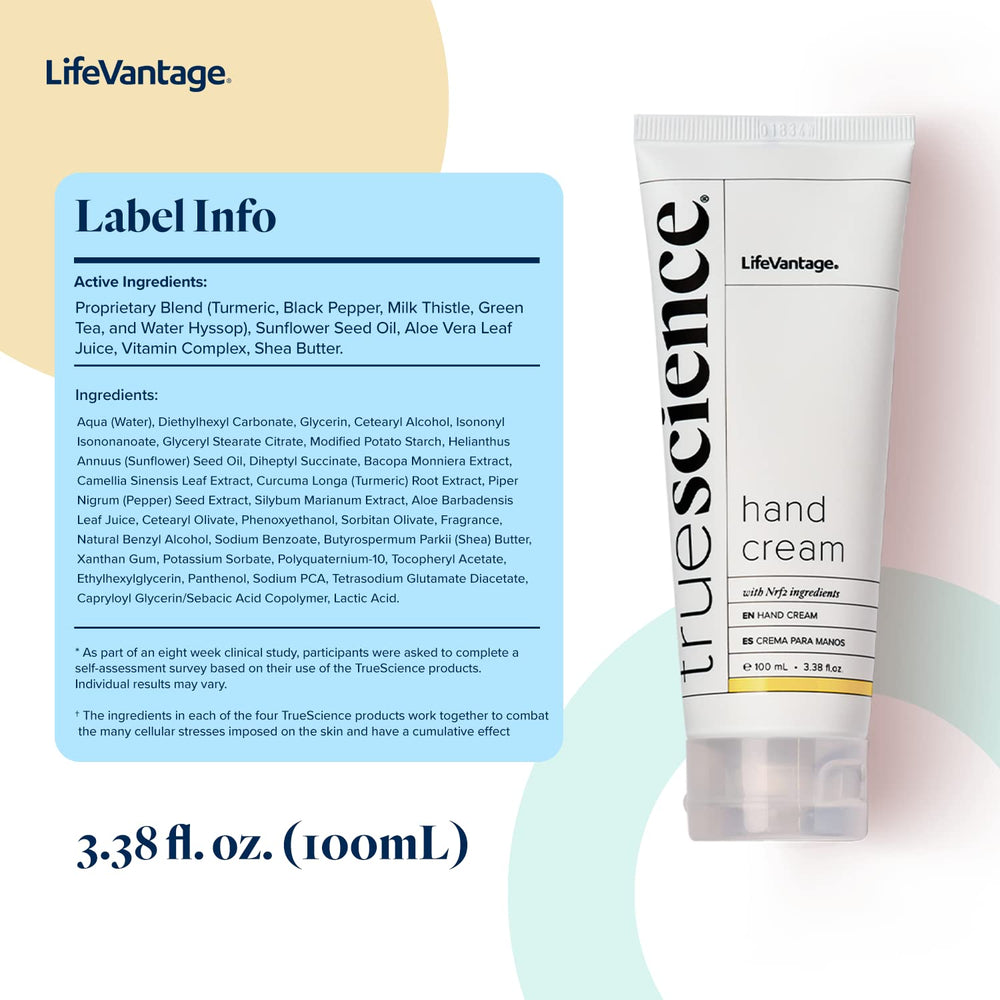 LifeVantage TrueScience Hand Cream with aloe vera soothes daily hand comfort.