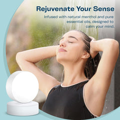 LIKEVOW eucalyptus mint shower tablet dissolving to release lasting fragrance.